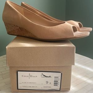 Cole Haan Elsie cork wedge with open toe - sandstone nubuck - 9